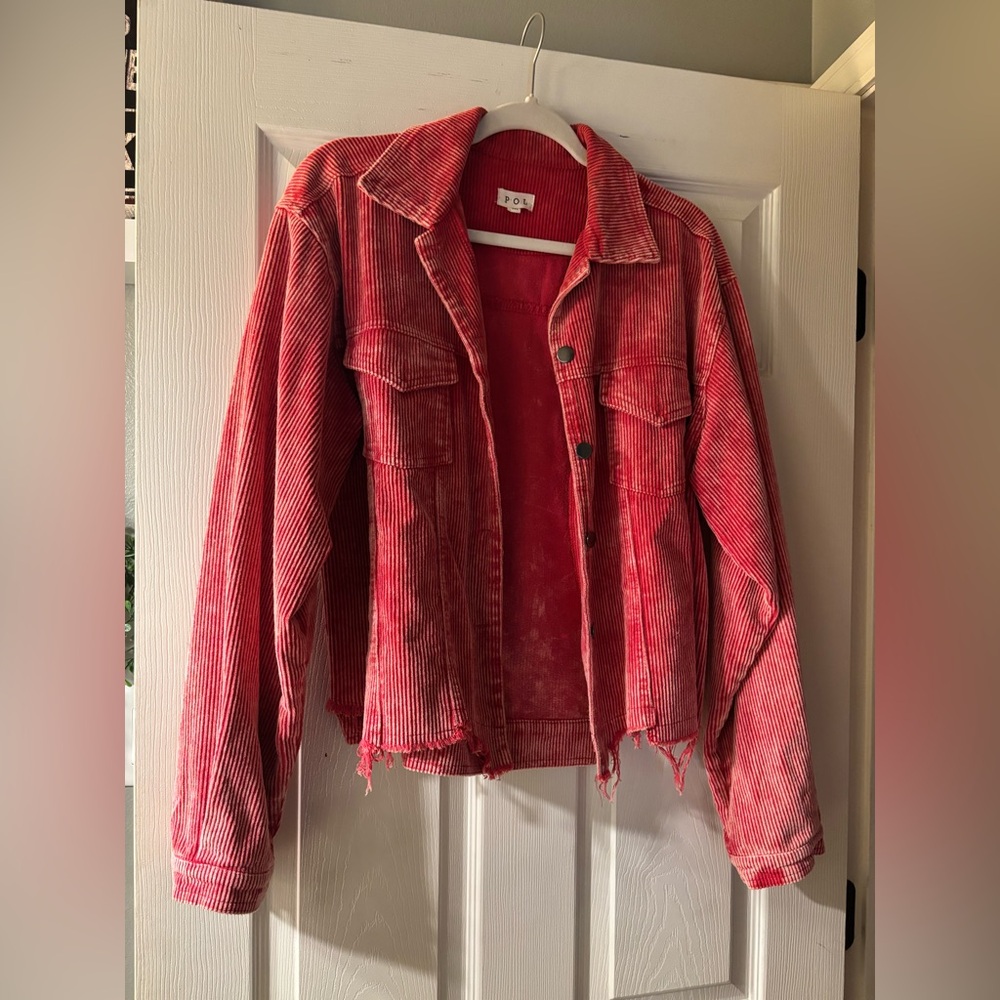 POL distressed corduroy shacket.